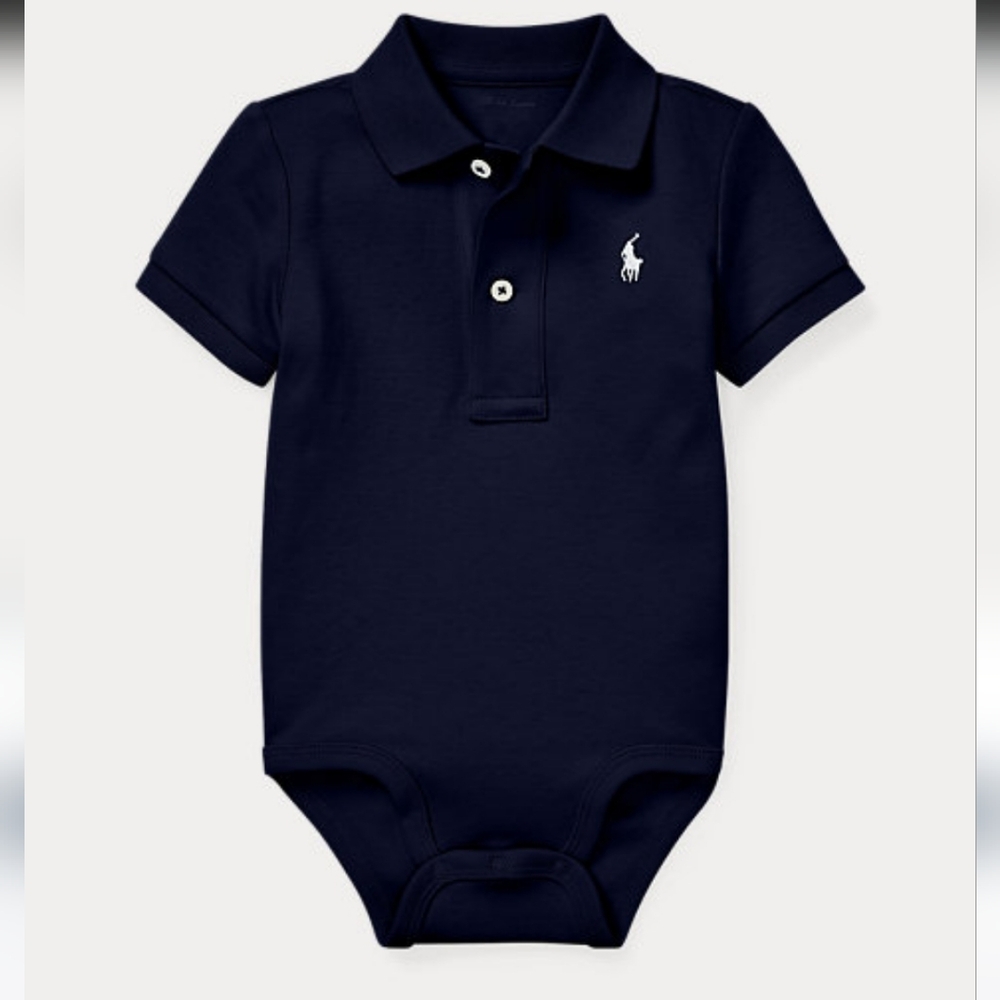 Ralph Lauren collared onesie in navy with white pony